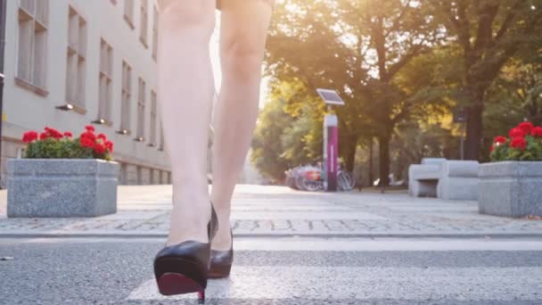Sexy mujer piernas caminando en la ciudad — Vídeo de stock