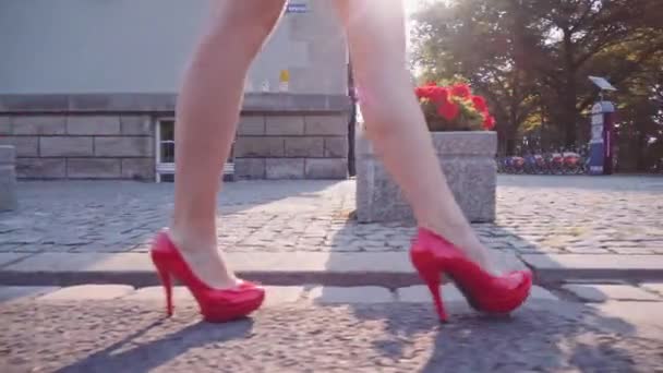 Sexy mulher pernas no vermelho sapatos — Vídeo de Stock