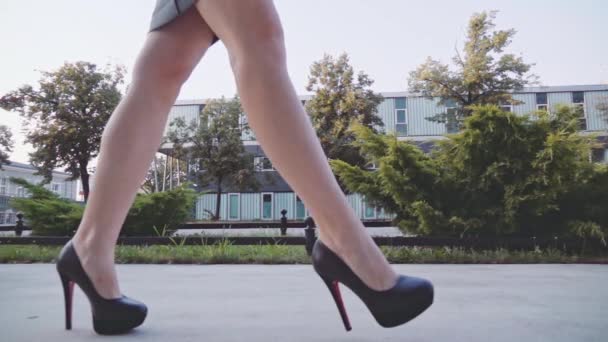 Sexy vrouw benen in zwarte schoenen — Stockvideo