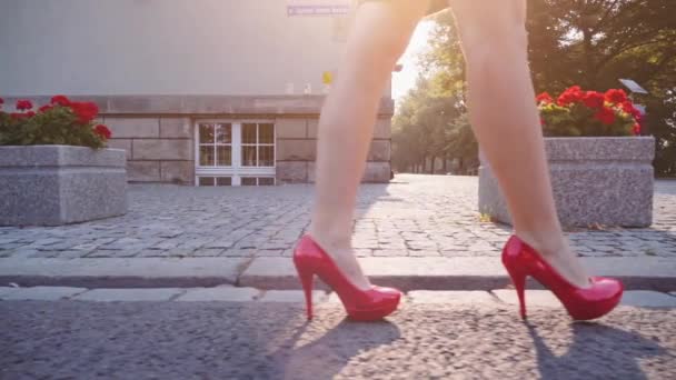 Sexy femme jambes en rouge chaussures — Video