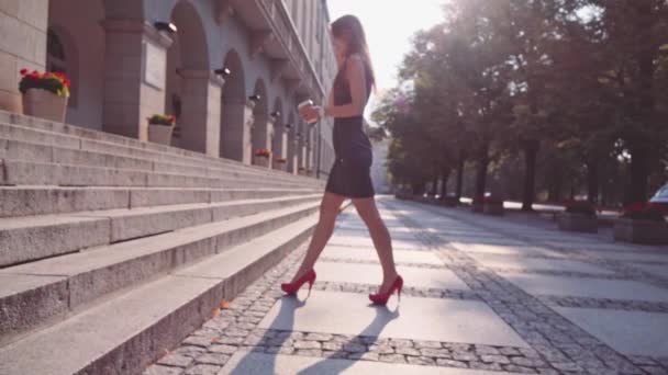Femme sexy en chaussures rouges marchant — Video