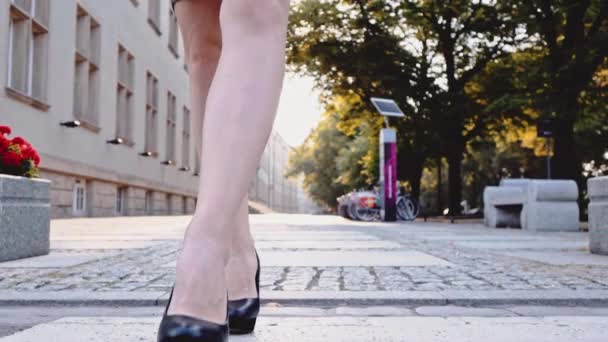 Sexy woman legs in black shoes — Stock Video