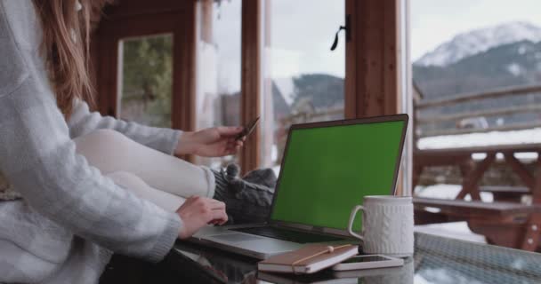 Mujer escribiendo en un ordenador portátil — Vídeo de stock