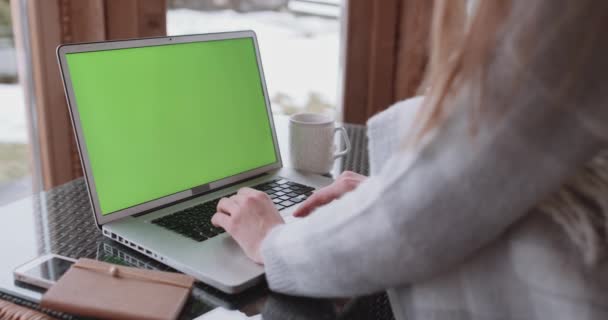 Frau tippt auf Laptop — Stockvideo