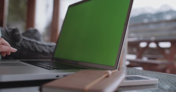 Невпізнавана жінка, що працює на ноутбуці — стокове відео
