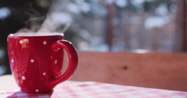 Tazza di bevanda calda durante l'inverno — Video Stock