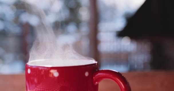 Tasse Heißgetränk zur Winterzeit — Stockvideo