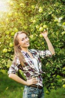 Elma ağacı bahçede kadın