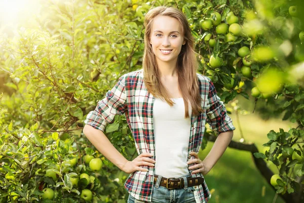 Donna nel giardino di melo — Foto Stock