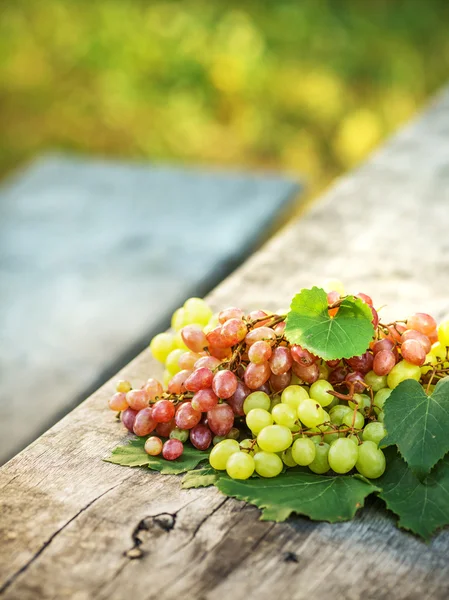 Dojrzałe winogrona na drewnianym stole — Zdjęcie stockowe