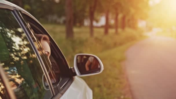 Femme agitant de la voiture 