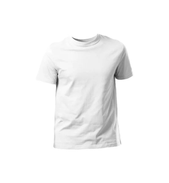 Beyaz arkaplanda beyaz t-shirt modeli izole edildi