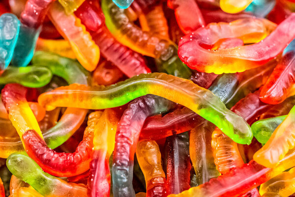 sweet pile of tasty gummy snakes