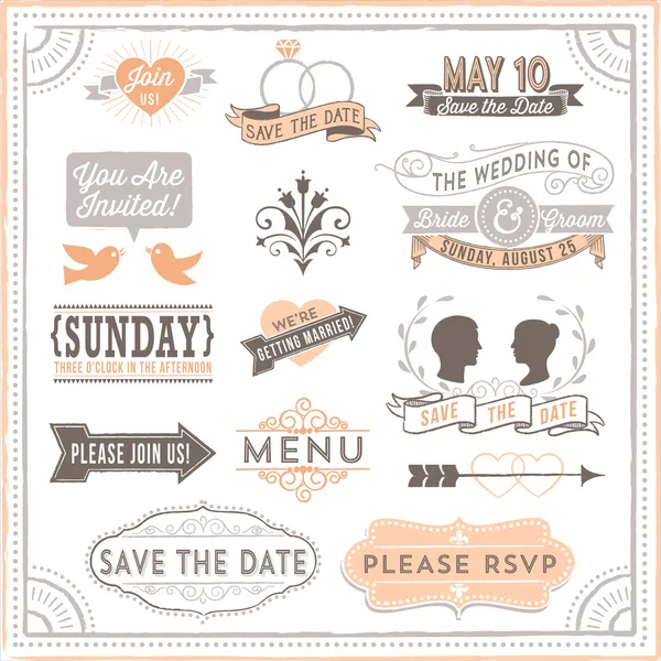 Elementos de boda vintage — Vector de stock