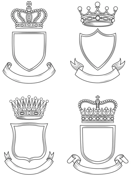 Shield, Banner, and Crown Set — Stock Vector