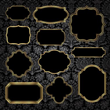 Gold Vintage Frames on Damask Background clipart