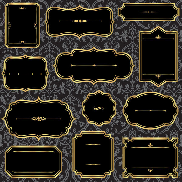 Vintage Gold Frames on Damask Background