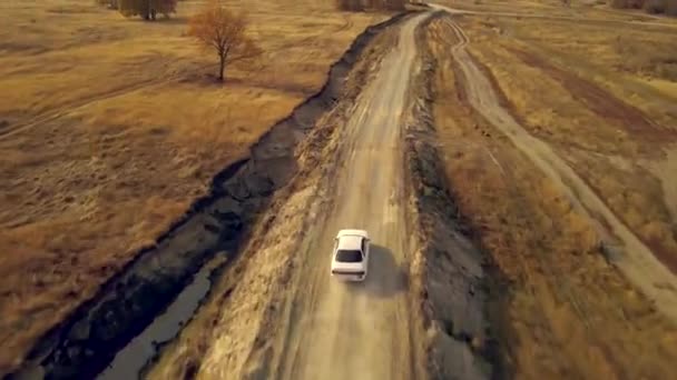 Az autó végigszáguld egy országúton. — Stock videók