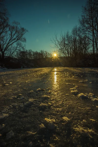 Winter Landscape Frozen River Severe Frost High Quality Photo — Stock Photo, Image