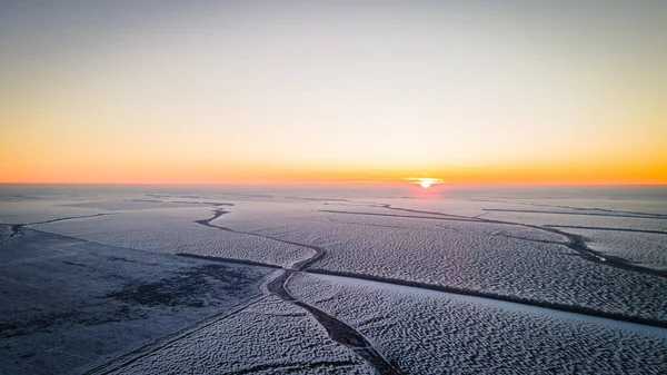 Beautiful Sunset Winter Frosty Field High Quality Photo — Stock Photo, Image