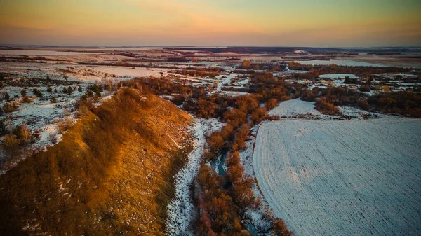 Sonnenuntergang Über Einem Russischen Dorf Foto Aus Der Luft Hochwertiges — Stockfoto