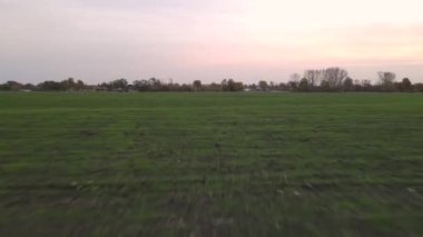 Sonbaharda bir kuadrokopter üzerinde yeşil bir arazide uçuyor.