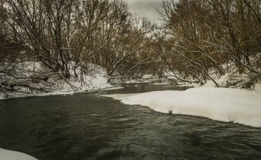 Rusya kırsalında kış nehri manzarası