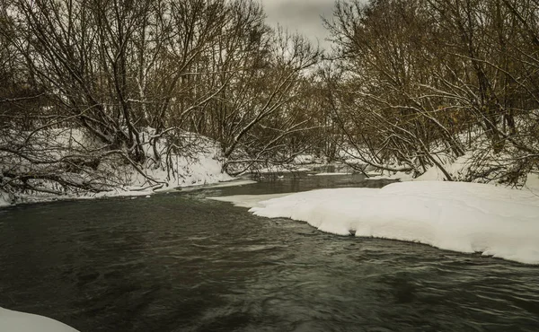 Rusya kırsalında kış nehri manzarası