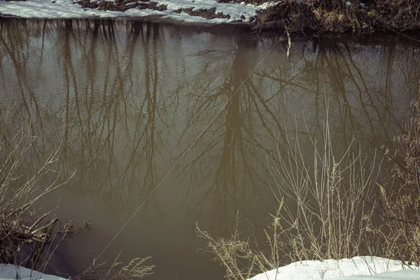 Frühlingslandschaft Fluss Russischen Dorf Hochwertiges Foto — Stockfoto