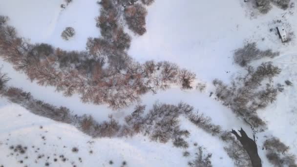 Полет над зимней природой Пензенской области Российской Федерации — стоковое видео