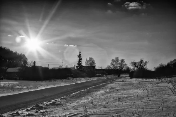 Wintersonnige Landschaft Der Russischen Föderation Schwarz Weiß — Stockfoto