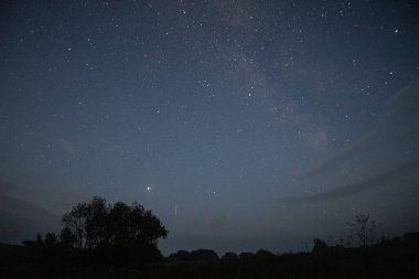 Sıcak bir yaz gecesinde yıldızlı gece gökyüzü. Yüksek kalite fotoğraf