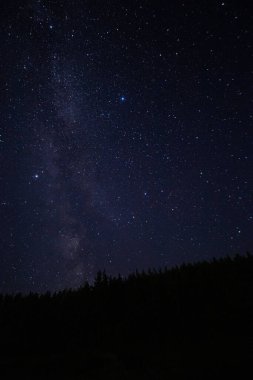 Sıcak bir yaz gecesinde yıldızlı gece gökyüzü. Samanyolu. 