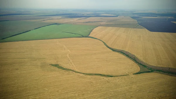 Fotografia aérea de campos com culturas em áreas rurais — Fotografia de Stock