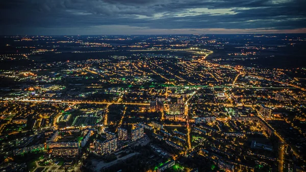 Fotos Ciudad Solnechnogorsk Por Noche Fotografía Aérea — Foto de Stock