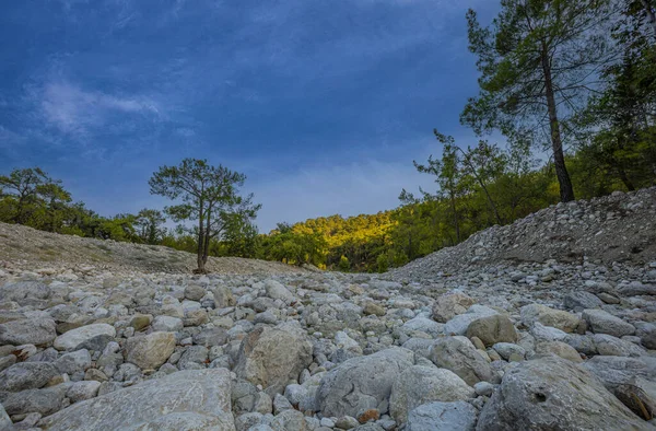 the bed of a dried-up river in the village of Beldibi. High quality photo