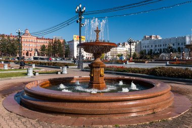 Lenin Meydanı Çeşmesi. Khabarovsk.