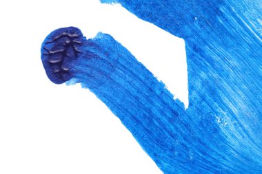 beyaz kağıt arkaplan üzerindeki mavi soyut akrilik boya renk dokusu rorschach mürekkep lekesi yöntemi kullanılarak