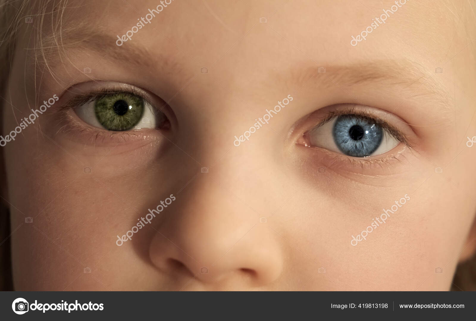 紧闭着不同颜色的小孩的眼睛患有完全异色症的孩子蓝色和绿色的眼睛你看相机——图库图片© alicerubik #419813198, image size:1600x1079