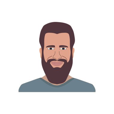 Beyaz arka planda izole edilmiş genç vektör adamın tam yüzü. Sosyal ağlar için Avatar.