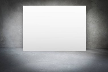 Boş poster tuvali olan beton bir oda. Şablonu düzenle