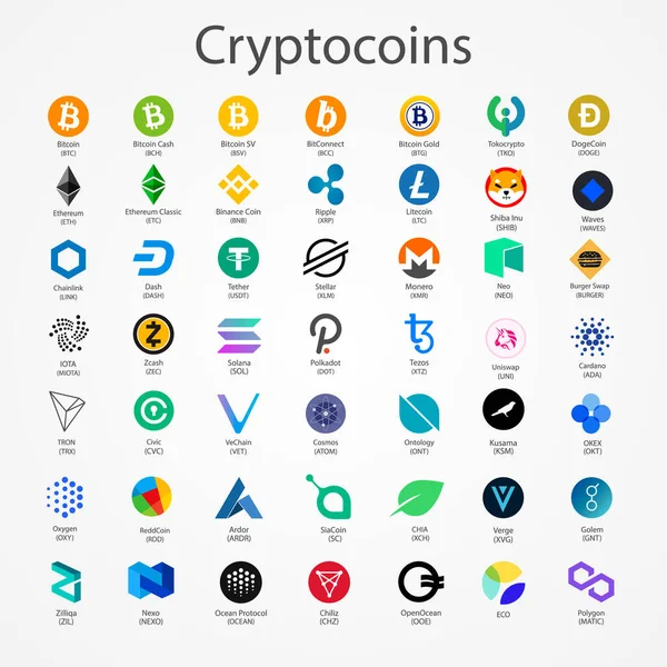 Cryptocurrency vector icons isolated on white background. — Stock Vector
