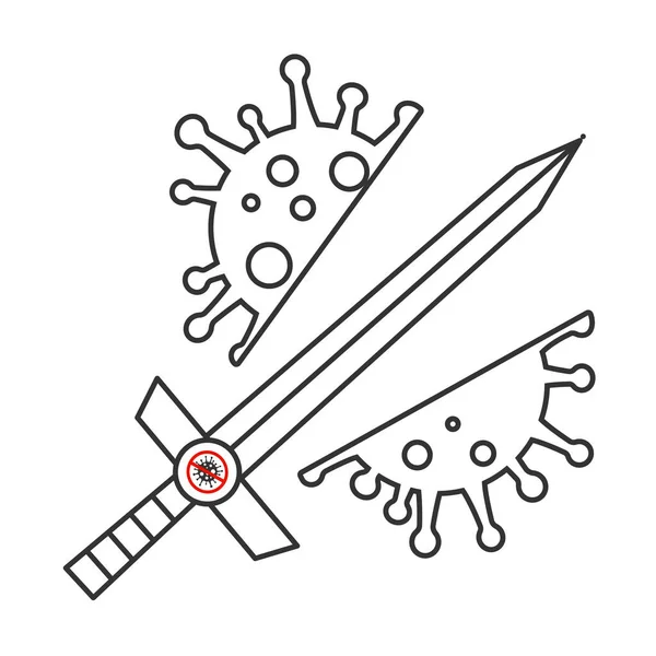 Koronavirüsü kıran kılıç ana hatları - basit vektör — Stok Vektör