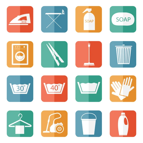 Icone di lavanderia e pulizia — Vettoriale Stock