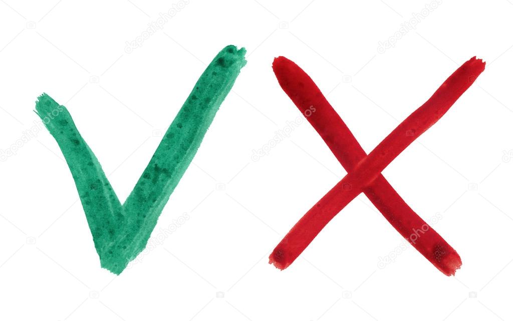 green check mark and red cross on white background
