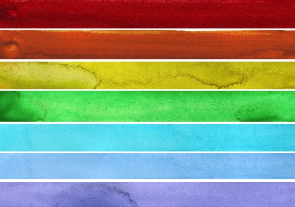 Zeven regenboog gekleurde aquarel penseelstreken — Stockfoto