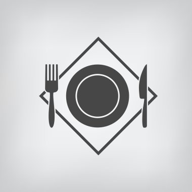 Siyah Restoran Menü simgesi. Tabak, çatal, bıçak izole