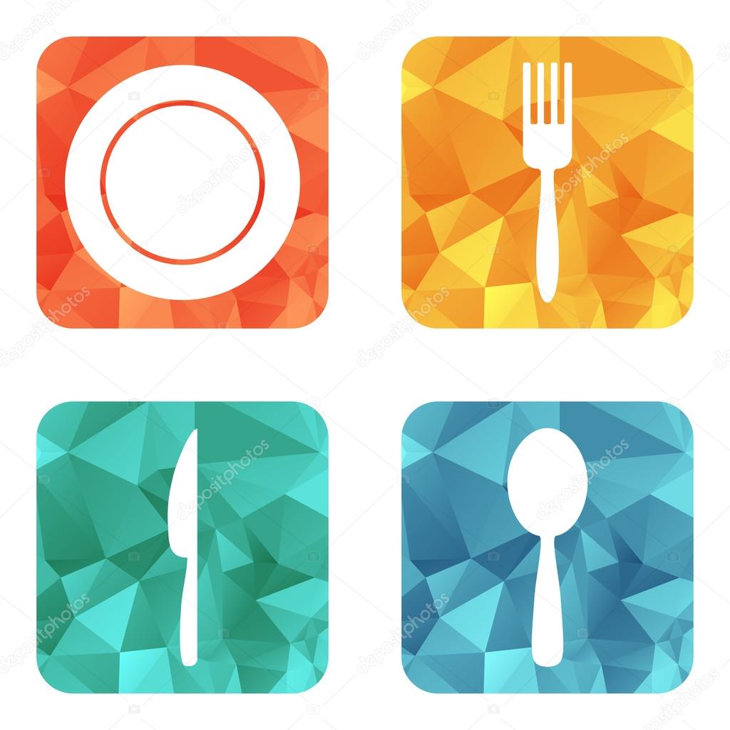 Flat restaurant menu icons. Plate, spoon, fork, knife