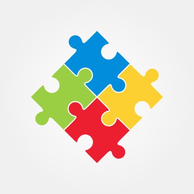 Vector illustration of four colorful puzzle pieces clipart