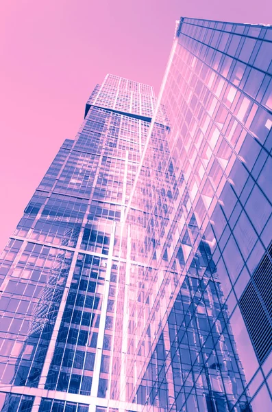 Perspective wide angle view to glass building skyscraper — Stock Photo, Image